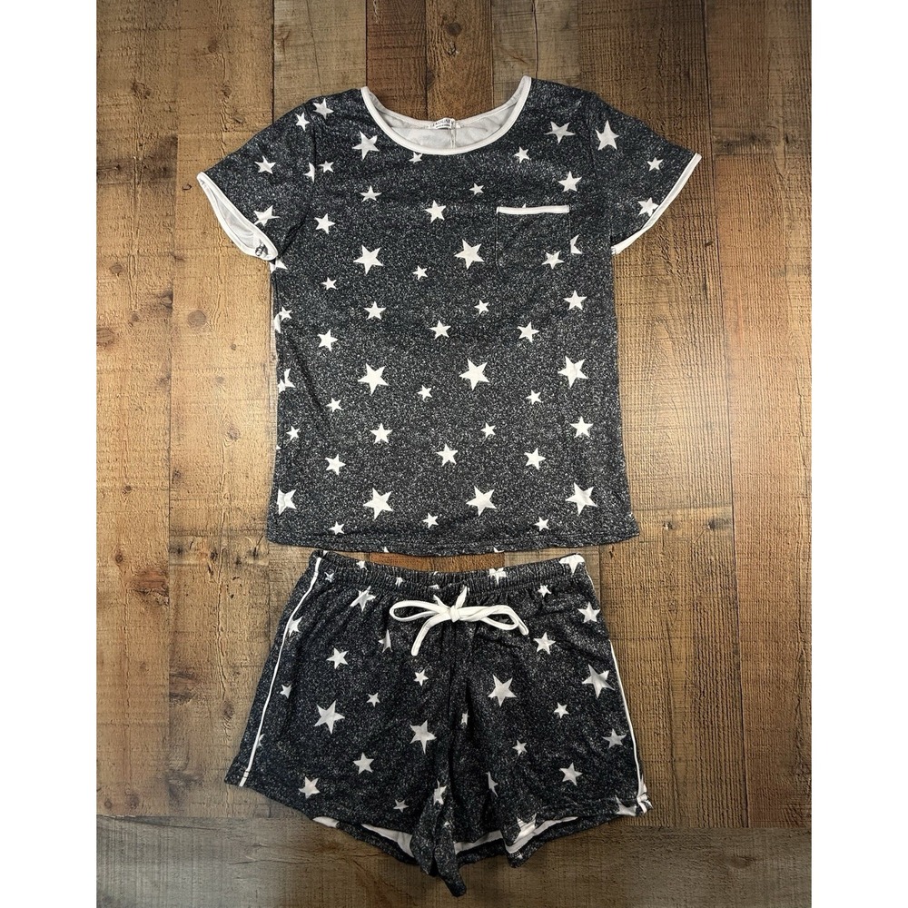 EKOUAER Women's Pajama Set Small Black White Star Print Shorts NWT